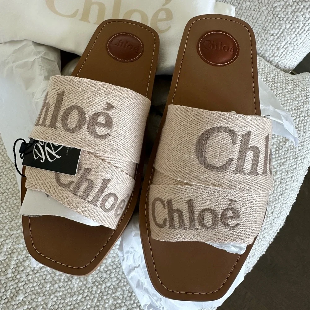 COPY - Chloe Women's Woody Logo Slide Sandals - Picture 11 of 12